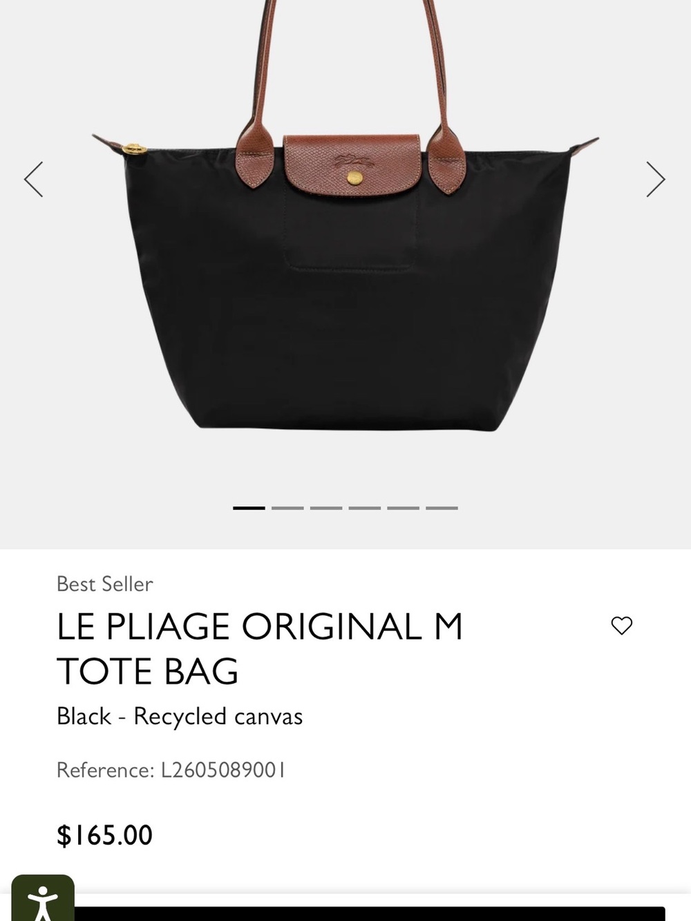 Longchamp Le Pliage Original M Tote in Black with Brown Trim